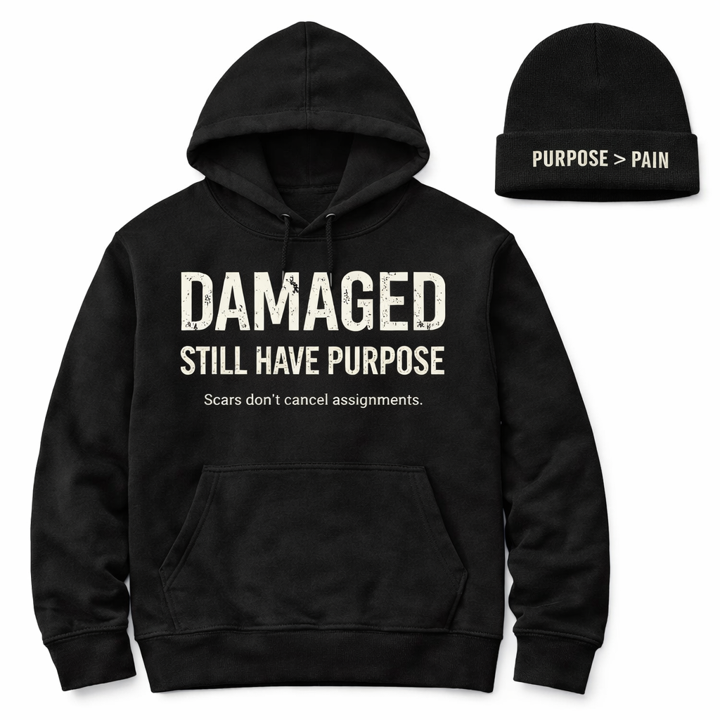 Damaged/ Purpose Hoodie and beanie