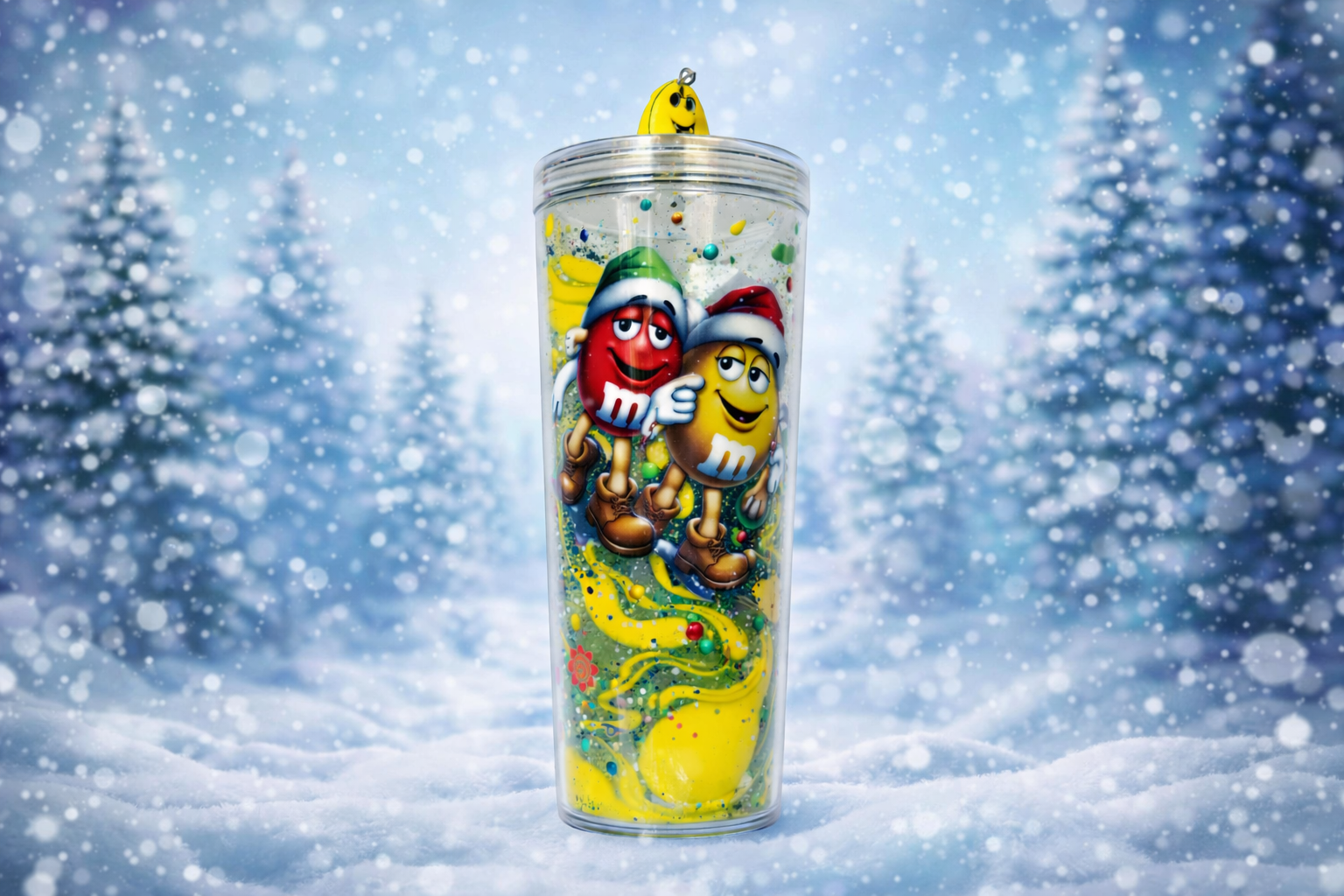 M&M snow globe tumbler